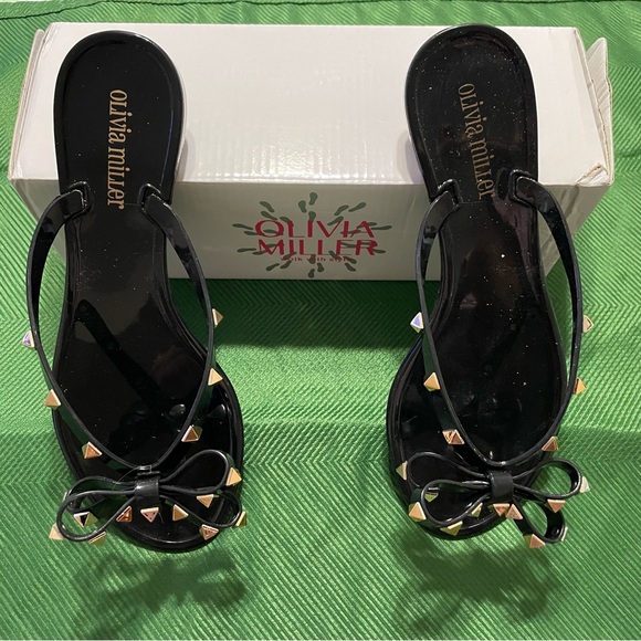 Olivia Miller Black Sandals with Gold Studs - Picture 2 of 5